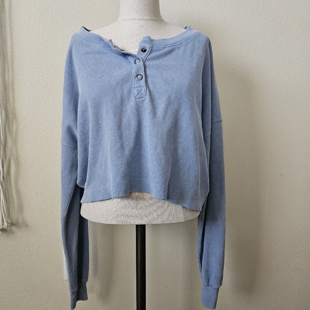 Aeropostale Long Sleeve Waffle-Knit Cropped Sleep Henley M